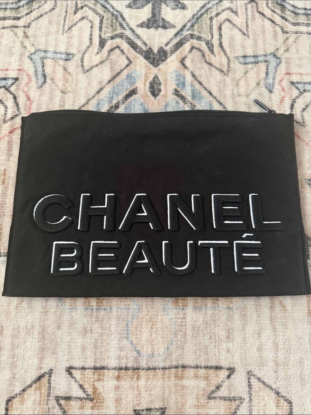 CHANEL Black Embossed CHANEL BEAUTÉ Zip Pouch